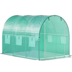 Walk-in Tunnel Greenhouse, 3 x 2 x 2 m, Portable Plant Hot House with Galvanised Steel Frame, 1 Top Bar, Diagonal Poles, Zipper Door and 6 Roll-Up Windows, Green