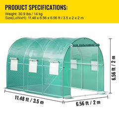 Walk-in Tunnel Greenhouse Galvanized Frame & Waterproof Cover 12x7x7 ft