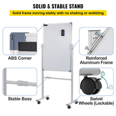 Mobile Dry Erase Board Magnetic Whiteboard w/ Stand 60 x 90cm Double Sided