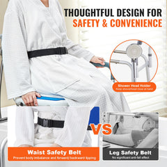 Sliding Tub Transfer Bench with 360 Degree Swivel Seat, Height Adjustable Bathtub Transfer Bench with Armrest & Safety Belt, Non-Slip Rotating Shower Chair for Elderly Disabled, 400LBS Capacity