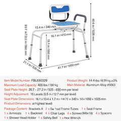 Sliding Tub Transfer Bench with 360 Degree Swivel Seat, Height Adjustable Bathtub Transfer Bench with Armrest & Safety Belt, Non-Slip Rotating Shower Chair for Elderly Disabled, 400LBS Capacity