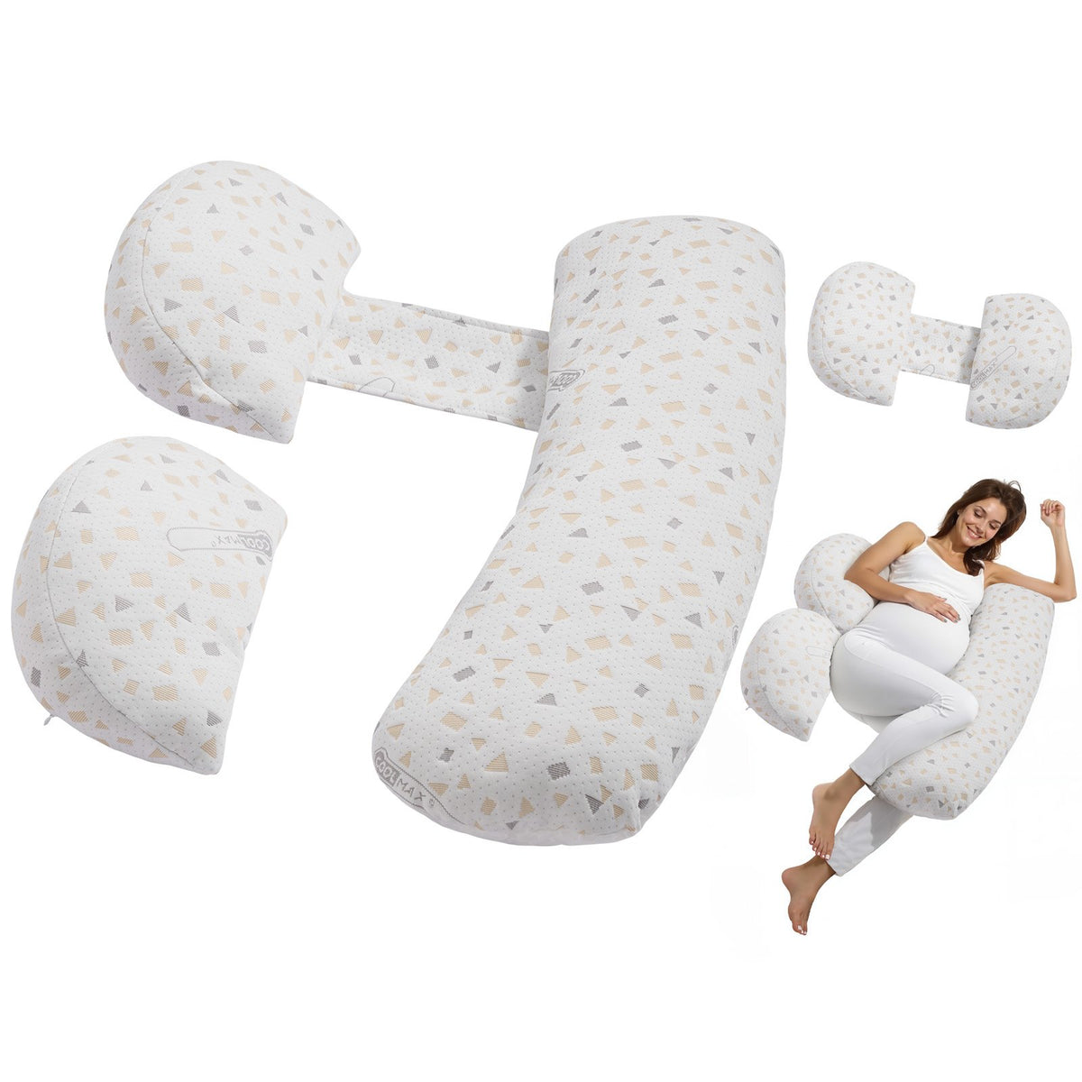 Pregnancy Pillows, Adjustable Maternity Pillow for Pregnant Women, Soft Pregnancy Body Pillow with Removable & Washable Cover for Back Belly Hip Support, Lightweight and Portable