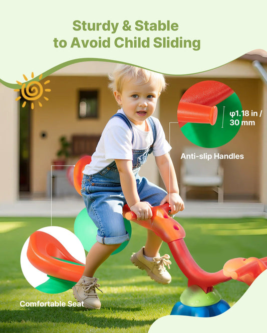 Kids Seesaw, 24.95 kg Load Capacity per Seat, Sit and Spin Teeter Totter with Handles, Kids Outdoor Playground Equipment, Swiveling 360 Degrees Rotating for Children Aged 3+, Multi Colored