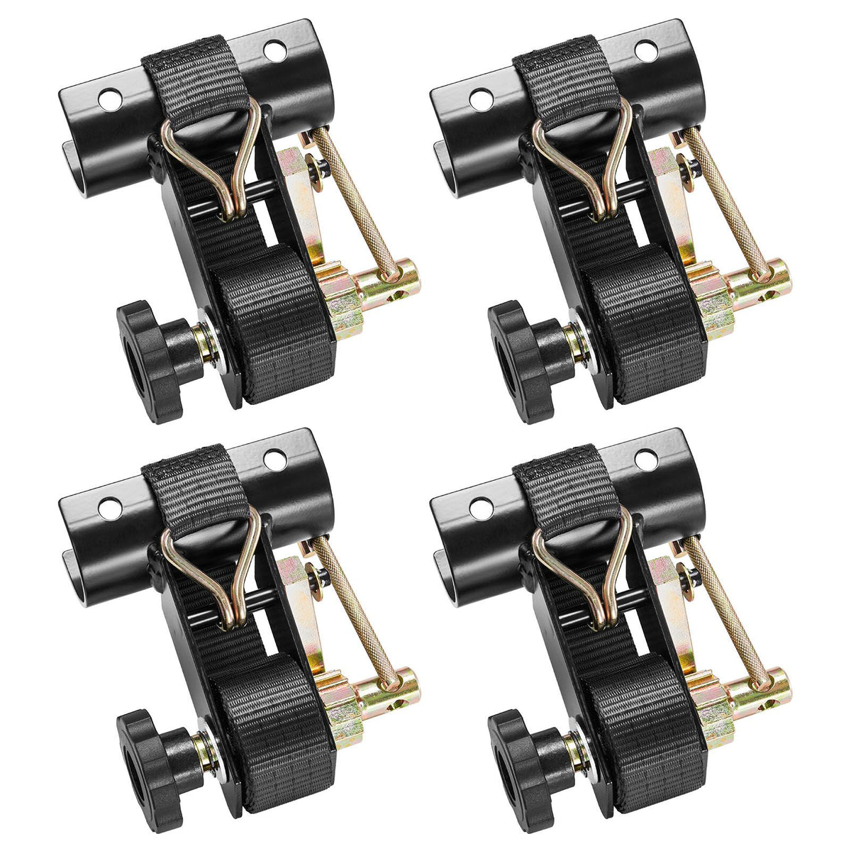 Ladder Rack Ratchet Straps, 47.6-50.8 mm Black Round Tube Mount, 38 mm Wide x 2.25 m Long Black Ladder Rack Straps with Double J-Hooks, 226.8 kg Load Heavy Duty, Cargo Buckle Lock Strap (4 Pack)