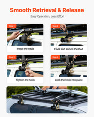 Ladder Rack Ratchet Straps, 47.6-50.8 mm Black Round Tube Mount, 38 mm Wide x 2.25 m Long Black Ladder Rack Straps with Double J-Hooks, 226.8 kg Load Heavy Duty, Cargo Buckle Lock Strap (4 Pack)