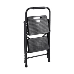 2 Step Ladder, Folding Step Stool with Wide Anti-Slip Pedal and Comfort Handgrip, Lightweight 272 kg Capacity Portable Steel Ladder, Multi-Use for Kitchen, Home, Household and Office, Black