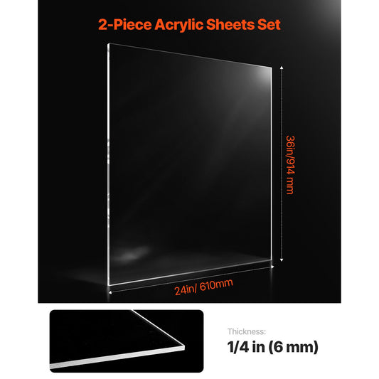 Plexiglass Acrylic Sheet, 2-Pack Plastic Sheets, 610 x 914 mm 6 mm Thick Clear Plastic Cast Transparent Glass for Crafting Projects, Replacement Picture Frame Glass, DIY Display, Easy to Cut