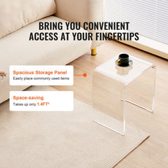 Acrylic End Table, C-Shaped Lucite Side Table, Clear Acrylic Side Table for Drink, Food, Snack used in Living Room, Bedroom, and Study