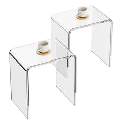 Acrylic End Table, 2 pcs C-Shaped Lucite Side Tables, Clear Acrylic Side Table for Drink, Food, Snack used in Living Room, Bedroom, and Study