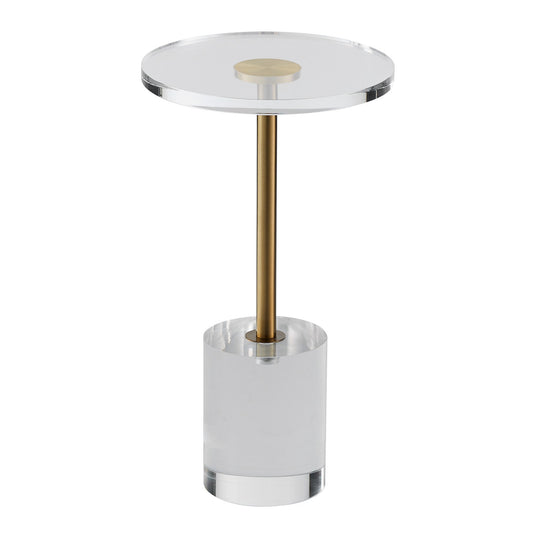 Clear Acrylic End Table, Acrylic Side Table with a Solid Base, 11.9 x 11.9 inch Round Tabletop, 21.4 inch High, for Coffee, Drink, Food, Snack used in Living Room, Bedroom, and Study