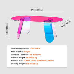 Acrylic Coffee Table, Iridescent Acrylic End Table, 13.8 inch high Colorful Acrylic Side Table, for Coffee, Drink, Food, Snack used in Living Room, Courtyard, Terrace