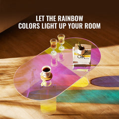 Acrylic Coffee Table, Iridescent Acrylic End Table, 13.8 inch high Colorful Acrylic Side Table, for Coffee, Drink, Food, Snack used in Living Room, Courtyard, Terrace