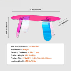 Acrylic Coffee Table, Iridescent Acrylic End Table, 13.8 inch high Colorful Acrylic Side Table, for Coffee, Drink, Food, Snack used in Living Room, Courtyard, Terrace