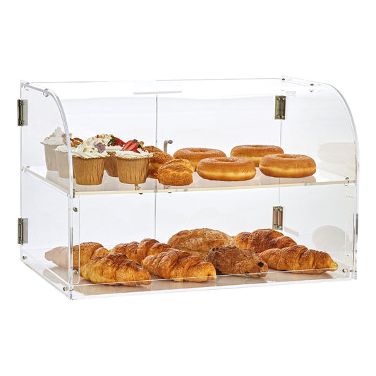 Pastry Display Case, 2-Tier Commercial Countertop Bakery Display Case, Acrylic Display Box with Rear Door Access & Removable Shelves, Keep Fresh for Donut Bagels Cake Cookie