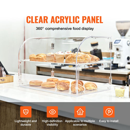 Pastry Display Case, 2-Tier Commercial Countertop Bakery Display Case, Acrylic Display Box with Rear Door Access & Removable Shelves, Keep Fresh for Donut Bagels Cake Cookie