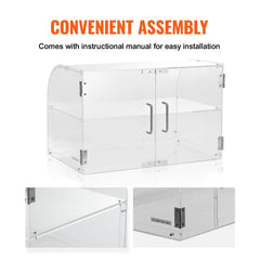 Pastry Display Case, 2-Tier Commercial Countertop Bakery Display Case, Acrylic Display Box with Rear Door Access & Removable Shelves, Keep Fresh for Donut Bagels Cake Cookie