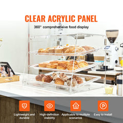 Pastry Display Case, 3-Tier Commercial Countertop Bakery Display Case, Acrylic Display Box with Rear Door Access & Removable Shelves, Keep Fresh for Donut Bagels Cake Cookie