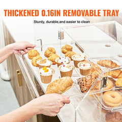 Pastry Display Case, 3-Tier Commercial Countertop Bakery Display Case, Acrylic Display Box with Rear Door Access & Removable Shelves, Keep Fresh for Donut Bagels Cake Cookie
