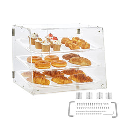 Pastry Display Case, 3-Tier Commercial Countertop Bakery Display Case, Acrylic Display Box with Rear Door Access & Removable Shelves, Keep Fresh for Donut Bagels Cake Cookie