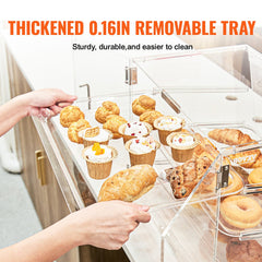 Pastry Display Case, 3-Tier Commercial Countertop Bakery Display Case, Acrylic Display Box with Rear Door Access & Removable Shelves, Keep Fresh for Donut Bagels Cake Cookie