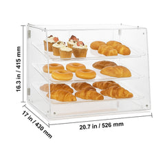 Pastry Display Case, 3-Tier Commercial Countertop Bakery Display Case, Acrylic Display Box with Rear Door Access & Removable Shelves, Keep Fresh for Donut Bagels Cake Cookie