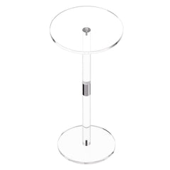 Acrylic Drink Table, Clear End Table Round Top with Solid Post, Modern Acrylic Cake Table Stand, Transparent Side Desk for Coffee, Drink, Food, Snack, Easy Assembly, 25.4 x 25.4 x 54 cm (Clear)