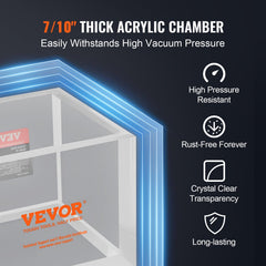 2 Gallon Vacuum Chamber, Upgraded Multipurpose Acrylic Vacuum Degassing Chamber, Transparent Vacuum Chamber, for Resin Degassing, Silica Gel Degassing, Gypsum Degassing and Vacuum Extraction