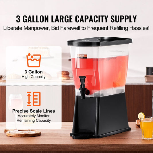 Beverage Dispenser, 3 Gallon Drink Dispenser for Parties, Plastic Juice Dispenser with Stand Spigot Lid, Iced Tea Lemonade Juice Water Dispenser, for Restaurants, Hotels, Parties