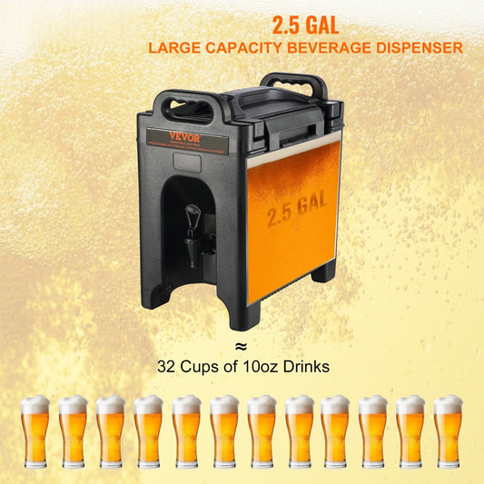 Insulated Beverage Dispenser, 9.5 L, Food-grade LDPE Hot and Cold Beverage Server, Thermal Drink Dispenser Cooler with 23 mm PU Layer Two-Stage Faucet Handle, for Restaurant Drink Shop
