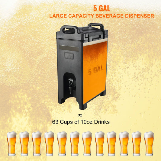 Insulated Beverage Dispenser, 18.9 L, Food-grade LDPE Hot and Cold Beverage Server, Thermal Drink Dispenser Cooler with 23 mm PU Layer Two-Stage Faucet Handle, for Restaurant Drink Shop