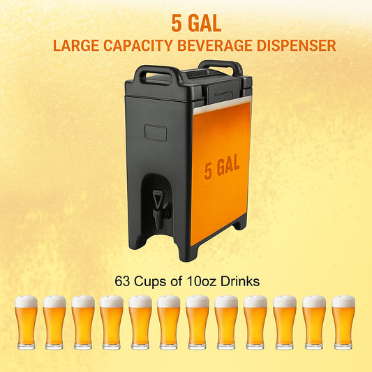 Insulated Beverage Dispenser, 18.9 L, Food-grade LDPE Hot and Cold Beverage Server, Thermal Drink Dispenser Cooler with 23 mm PU Layer Two-Stage Faucet Handle, for Restaurant Drink Shop