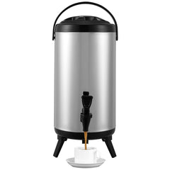Stainless Steel Insulated Beverage Dispenser, 9.2 Liter, Thermal Hot and Cold Drink Server Dispenser with Spigot Handle, Food-grade for Hot Tea Coffee Water Restaurant Drink Shop