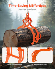 28in Log Lifting Tongs, 4-Claw Log Tongs, Heavy Duty Steel Log Grapple, 2650LBS Lifting Capacity, Swivel Log Graper Timber, Eagle Claw Design, Log Skidding Tongs for Trucks, Tractors, Forklifts