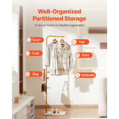 Coat Rack, Freestanding Coats Rack Stand with Quartz Stone Base & 3 Round Hooks, Free Standing Hall Coat Tree for Entryway, Bedroom, Living Room, Stylish Clothes Hanger Stand for Coats, Hat, Bag