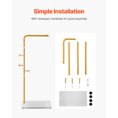 Coat Rack, Freestanding Coats Rack Stand with Quartz Stone Base & 3 Round Hooks, Free Standing Hall Coat Tree for Entryway, Bedroom, Living Room, Stylish Clothes Hanger Stand for Coats, Hat, Bag