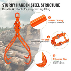 Timber Claw Hook, 28 inch 4 Claw Log Grapple for Logging Tongs, Swivel Steel Log Lifting Tongs, Eagle Claws Design with 2205 lbs/1000 kg Loading Capacity for Tractors, ATVs, Trucks, Forklifts