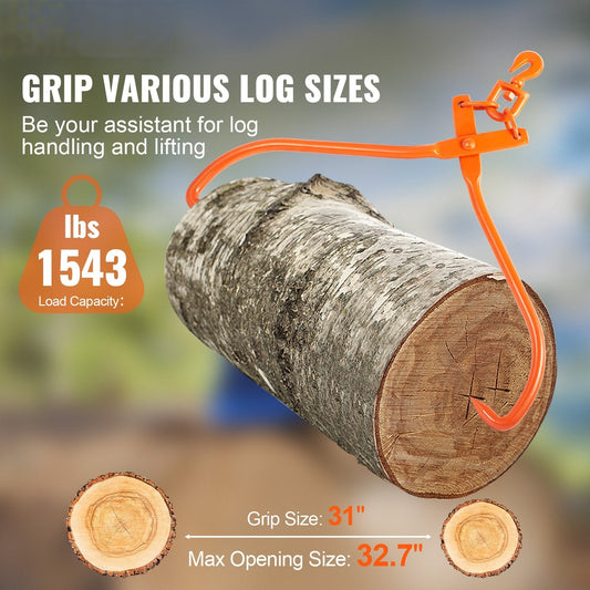 Log Skidding Tongs, 81.3cm 2 Claw Log Lifting Tongs, Heavy Duty Rotating Steel Lumber Skidding Tongs, 700 kg Loading Capacity, Log Lifting, Handling, Dragging & Carrying Tool