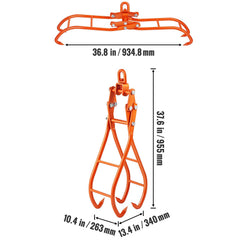 Timber Claw Hook, 36 inch 4 Claw Log Grapple for Logging Tongs, Swivel Steel Log Lifting Tongs, Eagle Claws Design with 3307 lbs/1500 kg Loading Capacity for Tractors, ATVs, Trucks, Forklifts