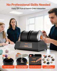 Rock Tumbler Kit, 8 lbs Rock Polishing Kit, 4 Speed Settings 9-Day Polishing Timer Stone Polishing Kit, Double Barrel Rock Polisher with Adapter, Rock Polisher for Adults and Kids