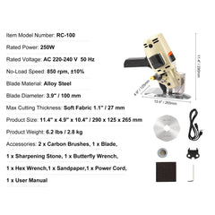 Fabric Cutter, 250W Electric Rotary Fabric Cutting Machine, 1.1" Cutting Thickness, Octagonal Knife, with Replacement Blade and Sharpening Stones, for Multi-Layer Cloth Fabric Leather
