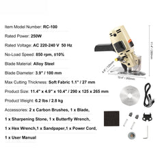 Fabric Cutter, 250W Electric Rotary Fabric Cutting Machine, 1.1" Cutting Thickness, Octagonal Knife, with Replacement Blade and Sharpening Stones, for Multi-Layer Cloth Fabric Leather
