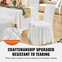 Stretch Spandex Folding Chair Covers, Universal Fitted Chair Cover with Skirt, Removable Washable Protective Slipcovers, for Wedding, Holiday, Banquet, Party, Celebration, Dining (4 PCS White)