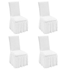 Stretch Spandex Folding Chair Covers, Universal Fitted Chair Cover with Skirt, Removable Washable Protective Slipcovers, for Wedding, Holiday, Banquet, Party, Celebration, Dining (4 PCS White)