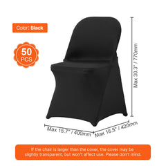 Stretch Spandex Folding Chair Covers, Universal Fitted Chair Cover, Removable Washable Protective Slipcovers, for Wedding, Holiday, Banquet, Party, Celebration, Dining (50PCS Black)