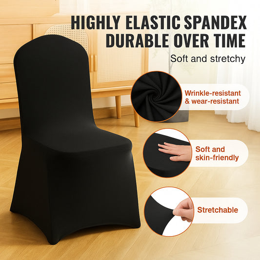 Stretch Spandex Folding Chair Covers, Universal Fitted Chair Cover, Removable Washable Protective Slipcovers, for Wedding, Holiday, Banquet, Party, Celebration, Dining (50PCS Black)