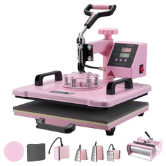Heat Press Machine 12x15 in 8 in 1 with 30oz Tumbler Press T-Shirts Pink
