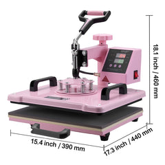 Heat Press Machine 12x15 in 8 in 1 with 30oz Tumbler Press T-Shirts Pink