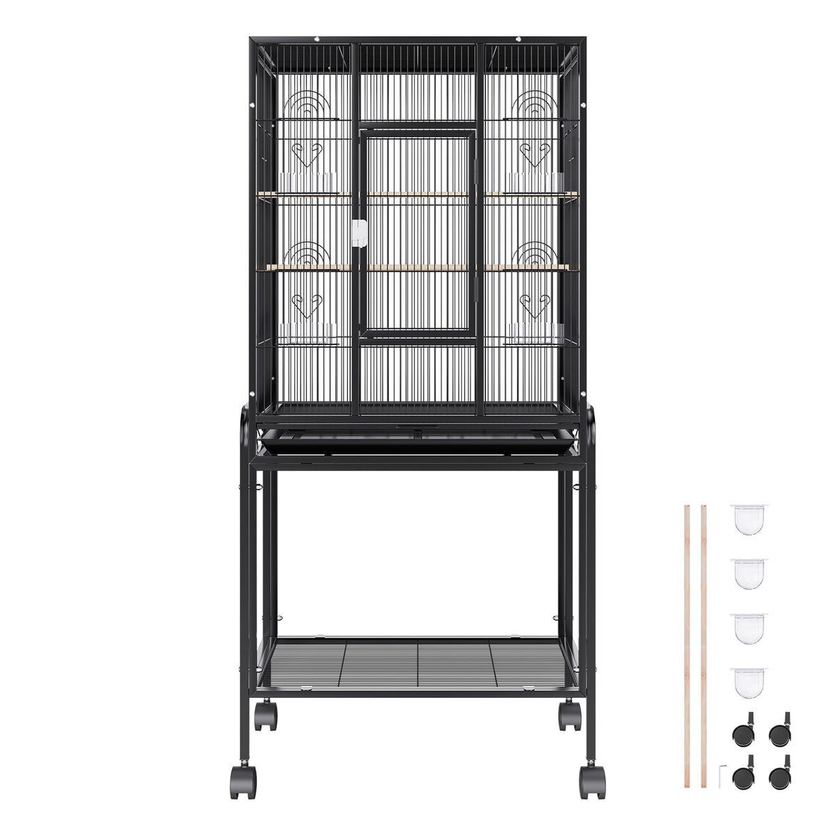 54 inch Standing Large Bird Cage, Carbon Steel Flight Bird Cage for Parakeets, Cockatiels, Parrots, Macaw with Rolling Stand and Tray