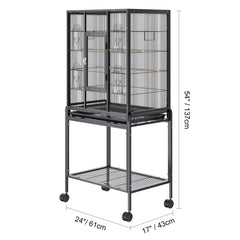 54 inch Standing Large Bird Cage, Carbon Steel Flight Bird Cage for Parakeets, Cockatiels, Parrots, Macaw with Rolling Stand and Tray