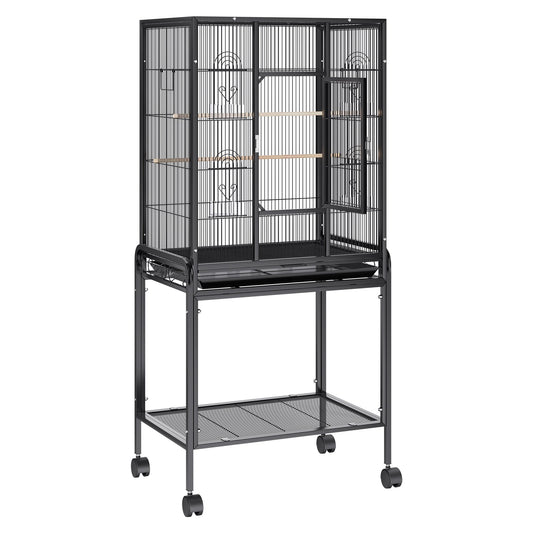 54 inch Standing Large Bird Cage, Carbon Steel Flight Bird Cage for Parakeets, Cockatiels, Parrots, Macaw with Rolling Stand and Tray